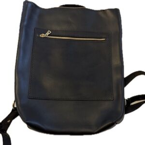 Portland leather company smooth black laptop backpack bag new